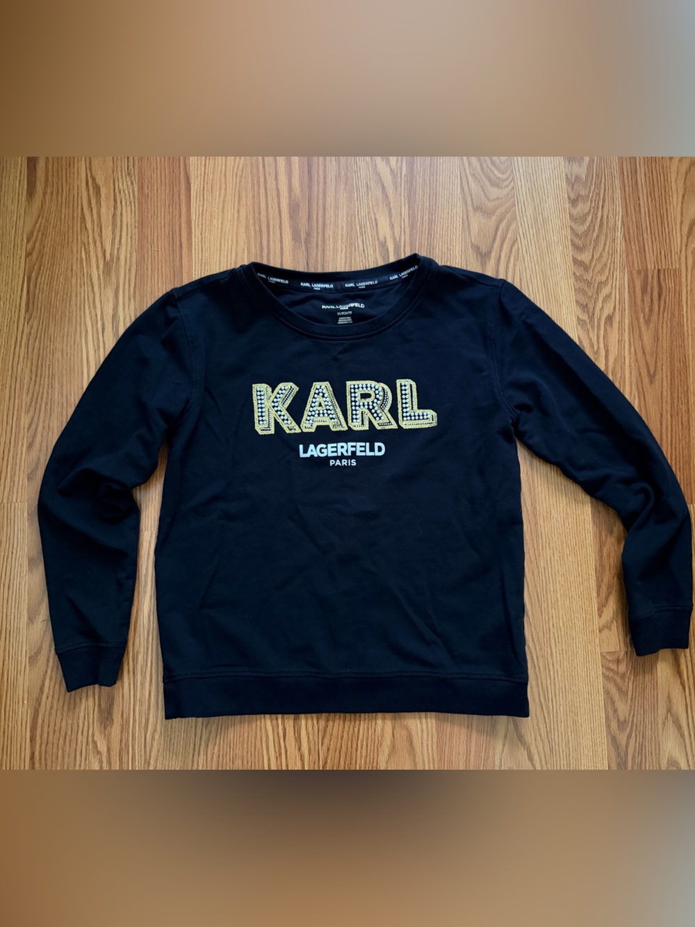 Karl Lagerfeld Paris Women’s Black Sweatshirt with Gold Logo - Size XS